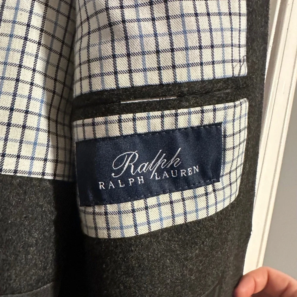 Ralph Lauren Sport Coat Mens 44L Charcoal Grey Silk Wool Cashmere Blend